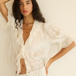 NWT DOEN Henri Eyelet Trim Top - Salt Eyelet Small